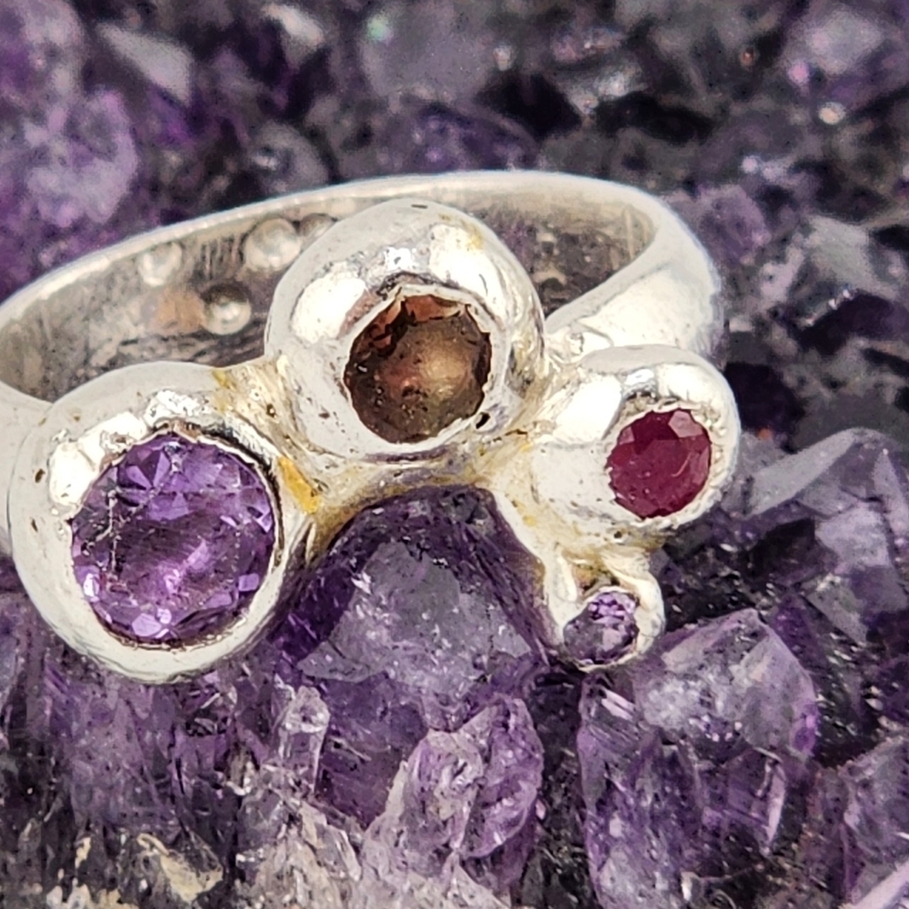 GARNET & AMETHYST HANDMADE RING ORGANIC STYLE SIZE 5.5 - Picture 3 of 6